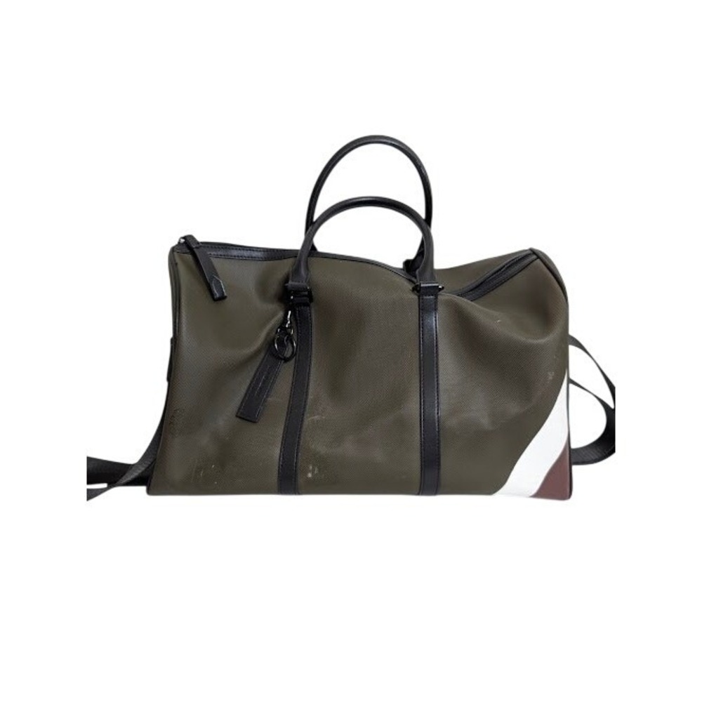 Maverick‎ and C Olive Green Canvas Nylon Strip Duffle Bag Weekend Travel Pockets